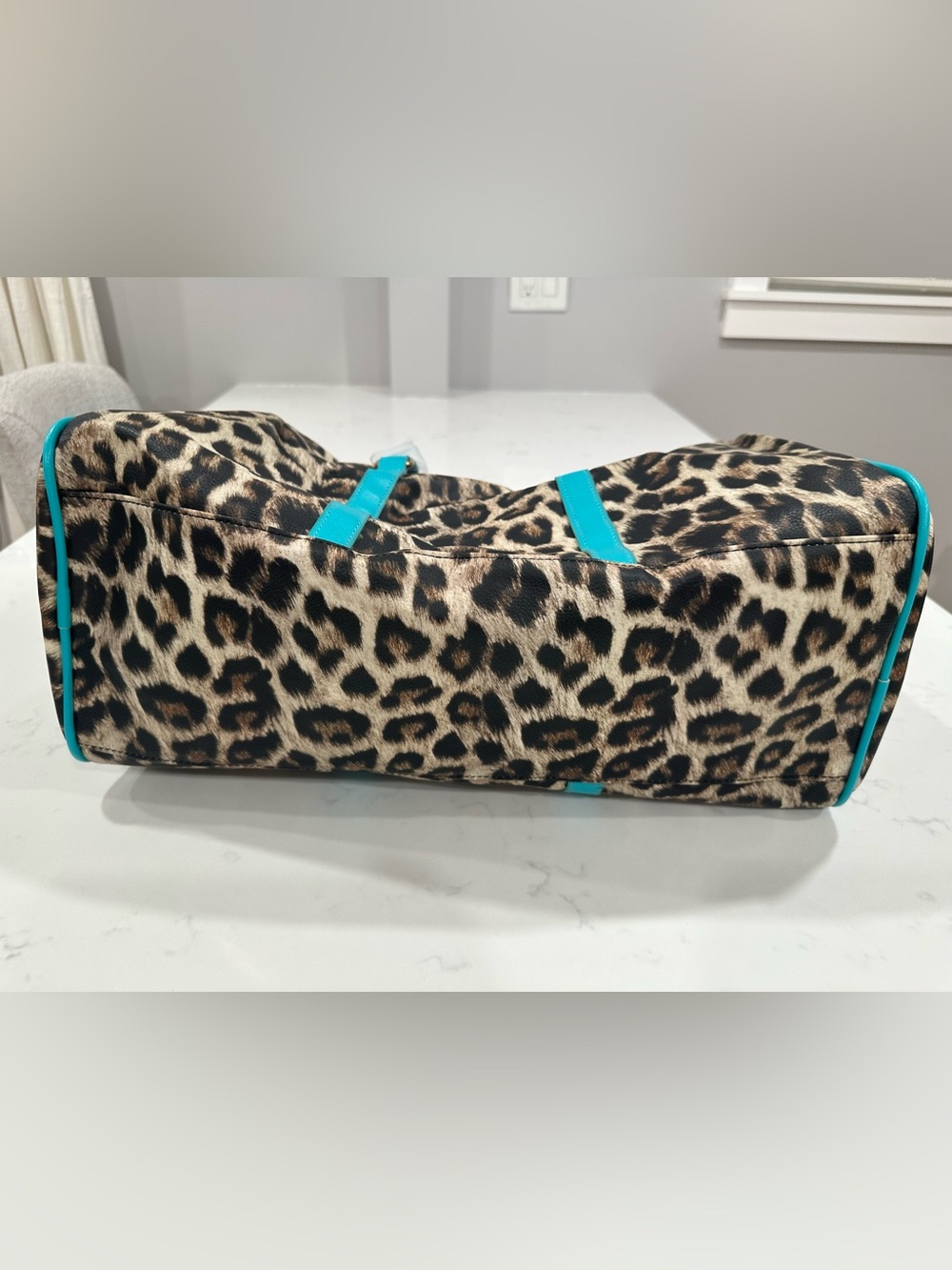 Leopard Print Weekender Duffel Bag Black Blue Travel Gym Overnight Tote - Picture 5 of 9